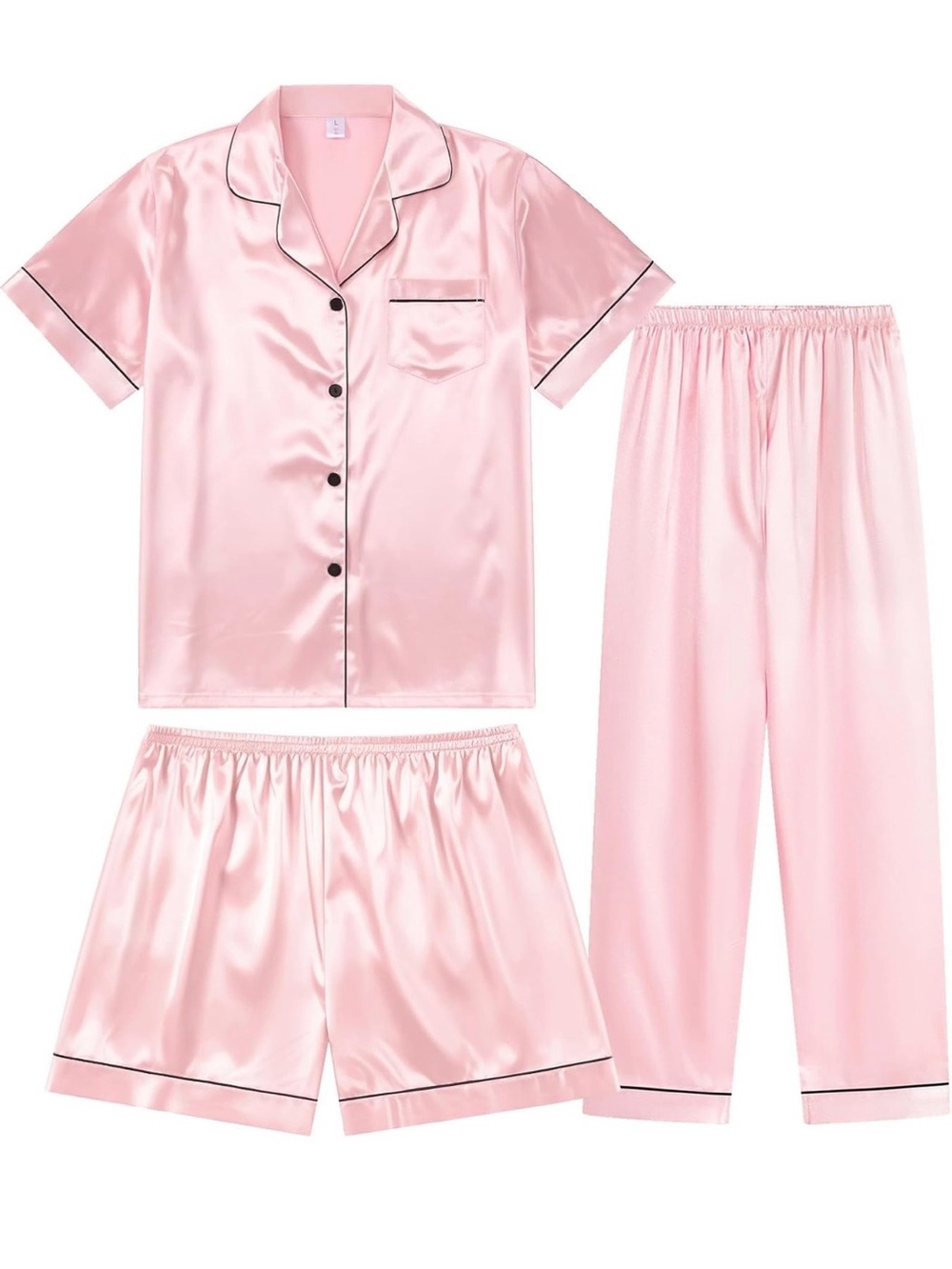 Women's Satin 3 Piece Pajama Set Pink Sleepwear
Shorts Pants Size Medium M - Picture 2 of 5